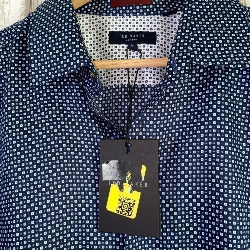 Ted Baker Navy Geometric Print Button Down - Picture 3 of 5